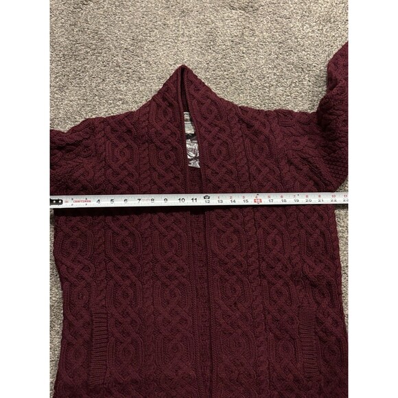 Aran Crafts Merino Wool Open Front Cardigan Sweater Pockets Wine Red Size Small - Picture 3 of 7